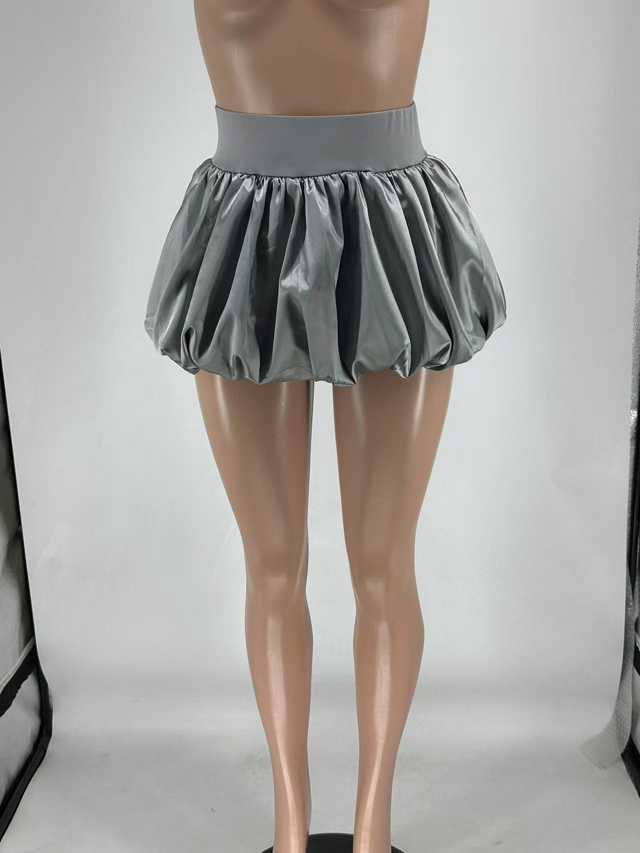Women Glitter Mini Pleated Solid Bubble Skirt