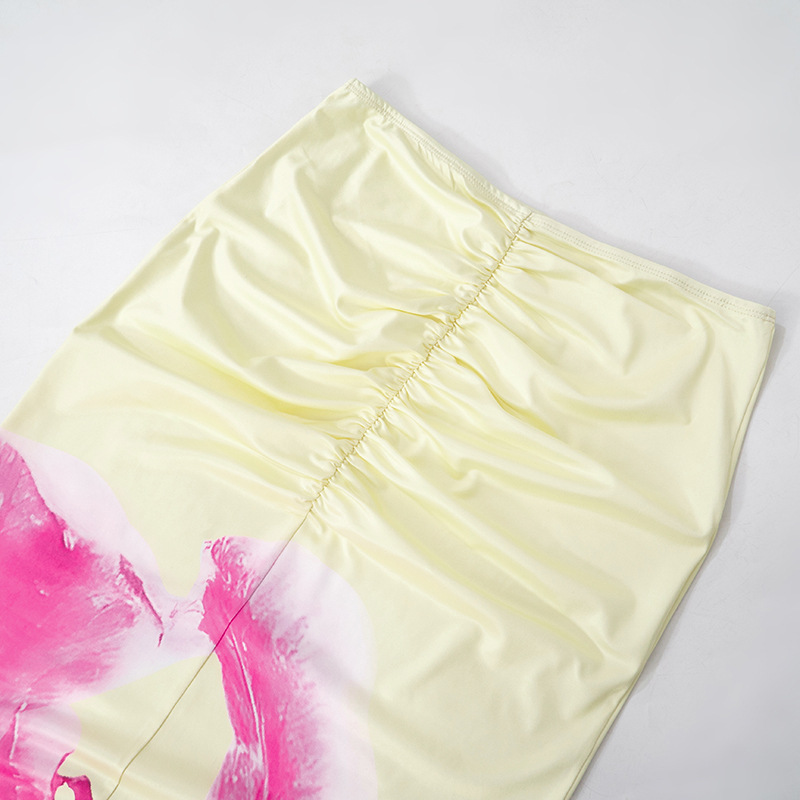Women Summer Flower Print Suspender Top and Skirt Two Piece Set