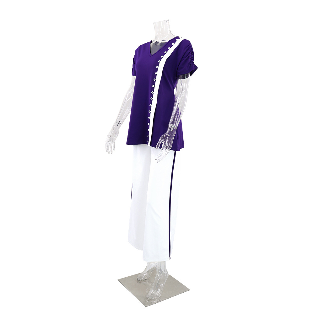 Women Casual Slit Top and High Waist PantsTwo Piece Set