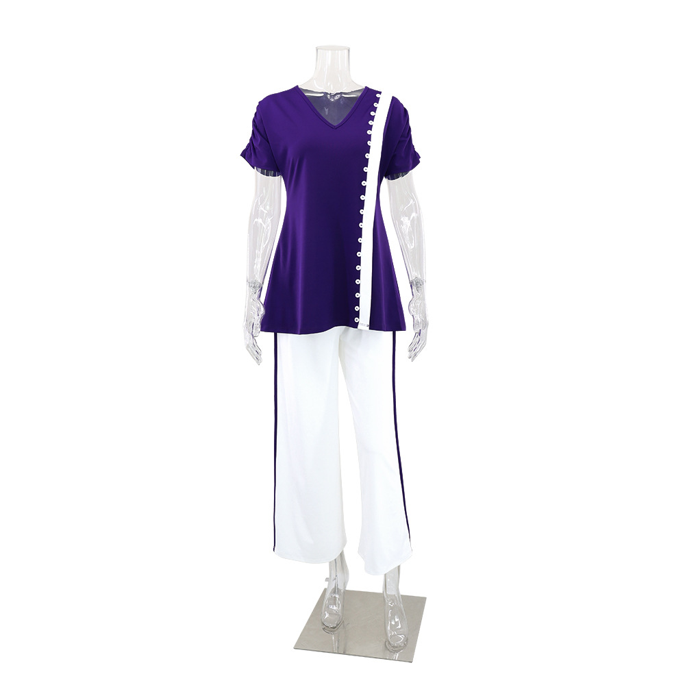 Women Casual Slit Top and High Waist PantsTwo Piece Set