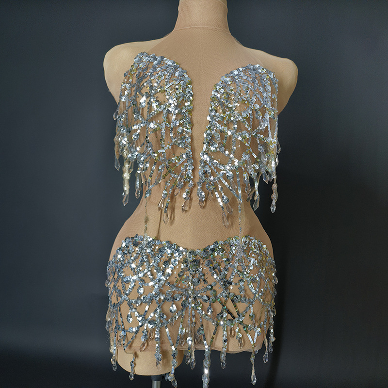 Fashion Halter Neck Strap Mini Dress Nude See-Through Sexy Party Dress