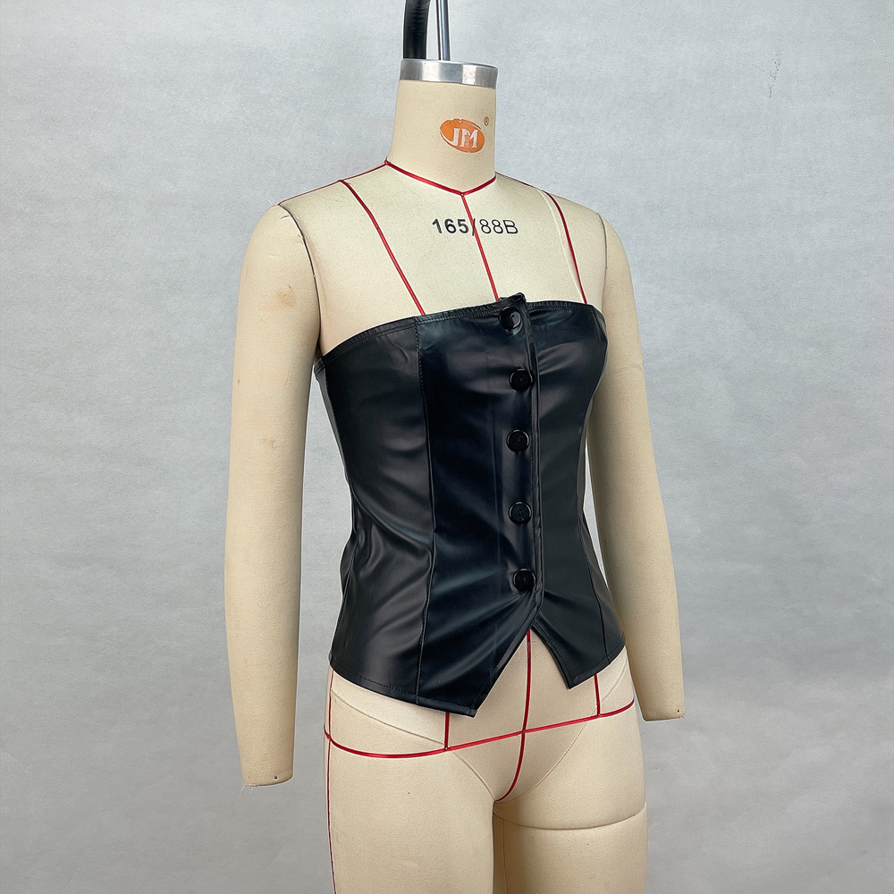 Summer Women's PU Leather Strapless Tight-Fit Sexy Vest