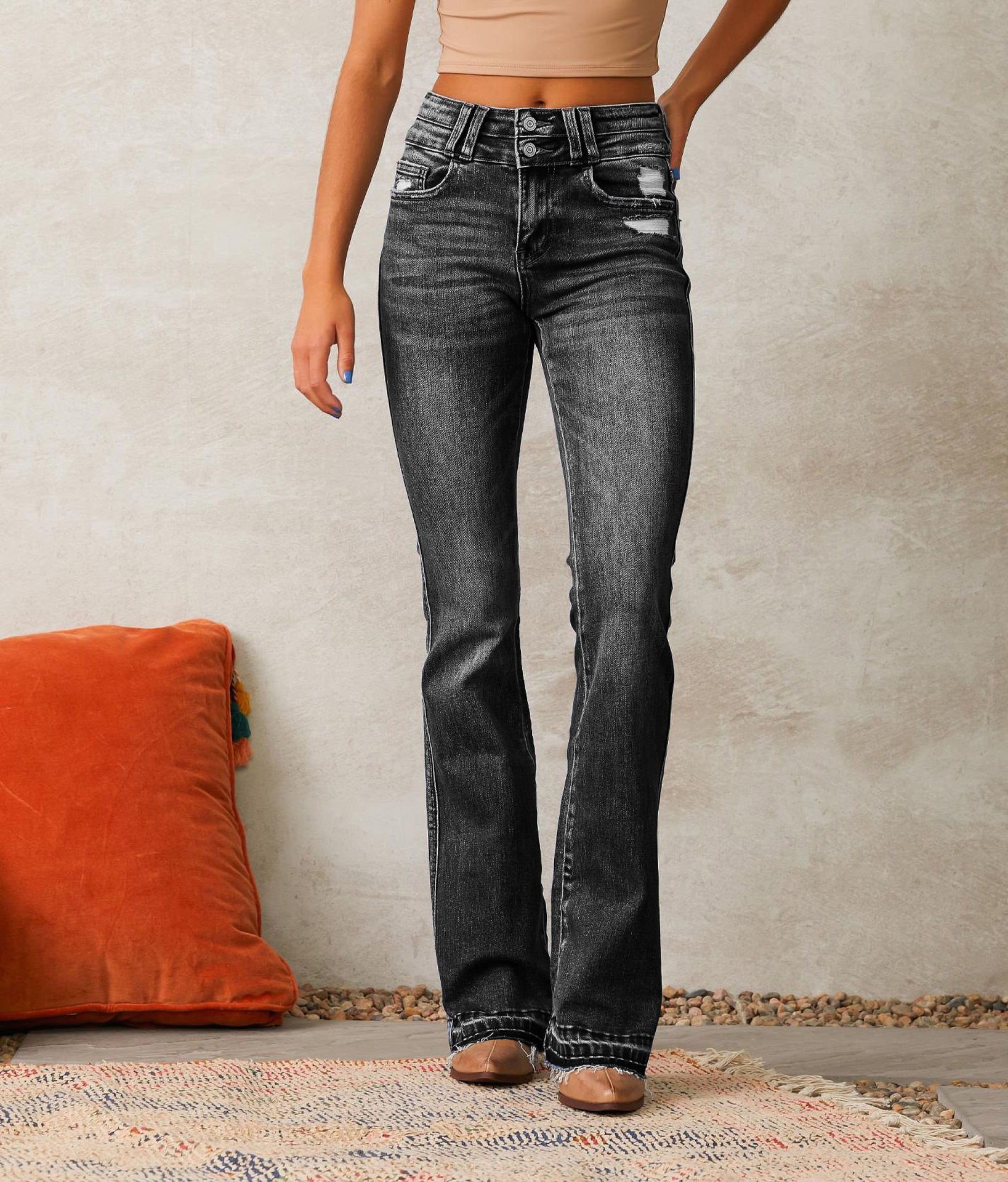 Spring Washed Ripped Denim Pants