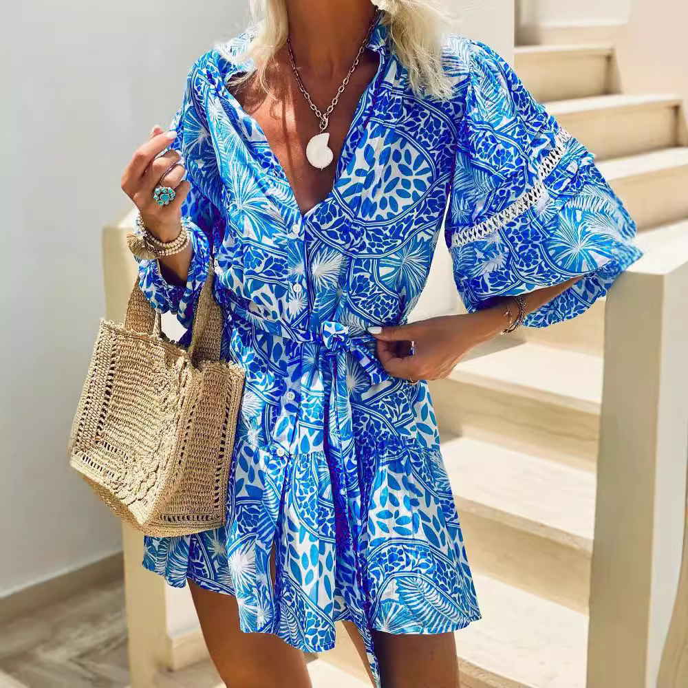Spring Women's Fashion Print Beach Holidays Dress