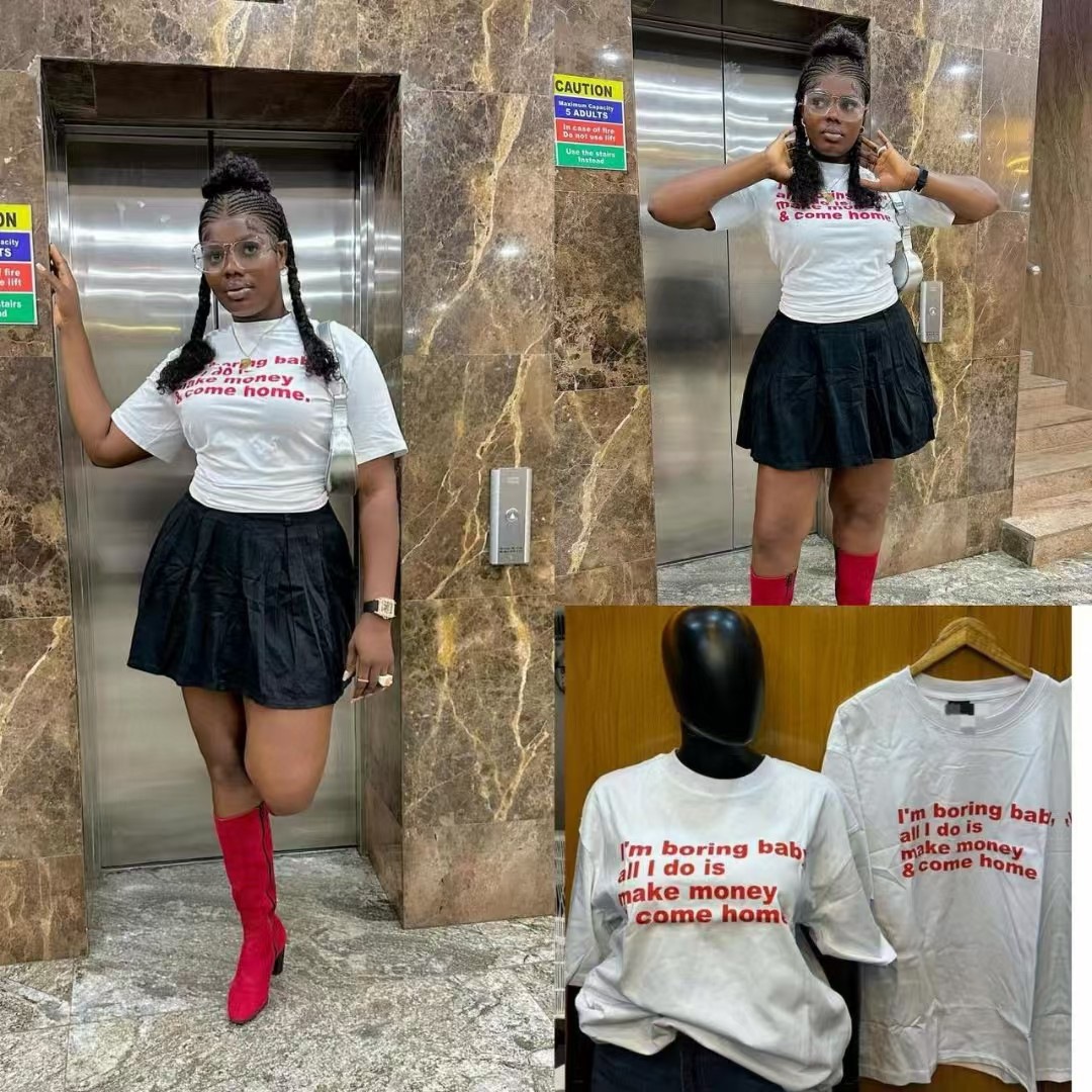 Women American straight shoulder short-sleeved T-shirt summer half-sleeved top