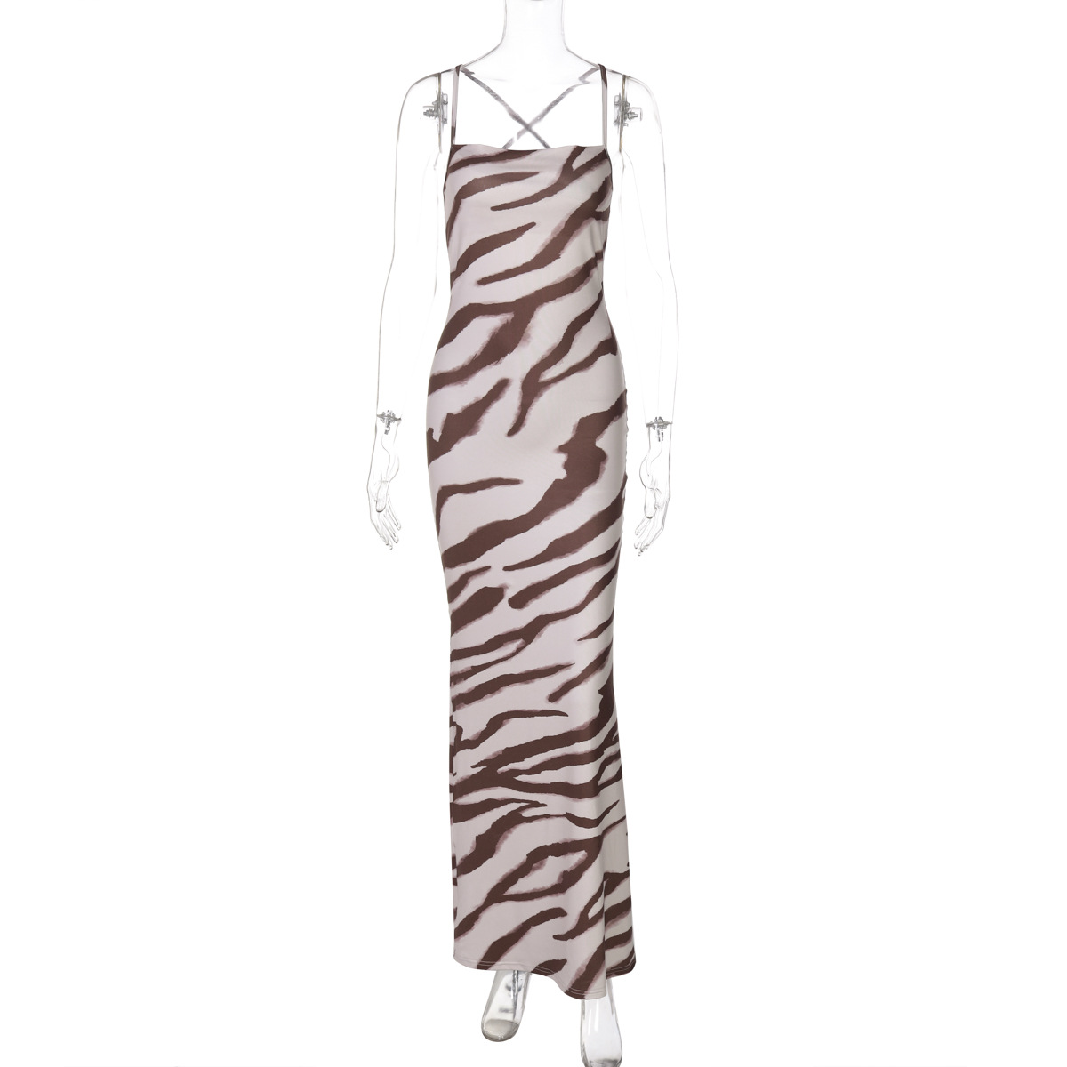 Women's Summer Fashion Print Sexy Low-Back Strap Maxi Dress