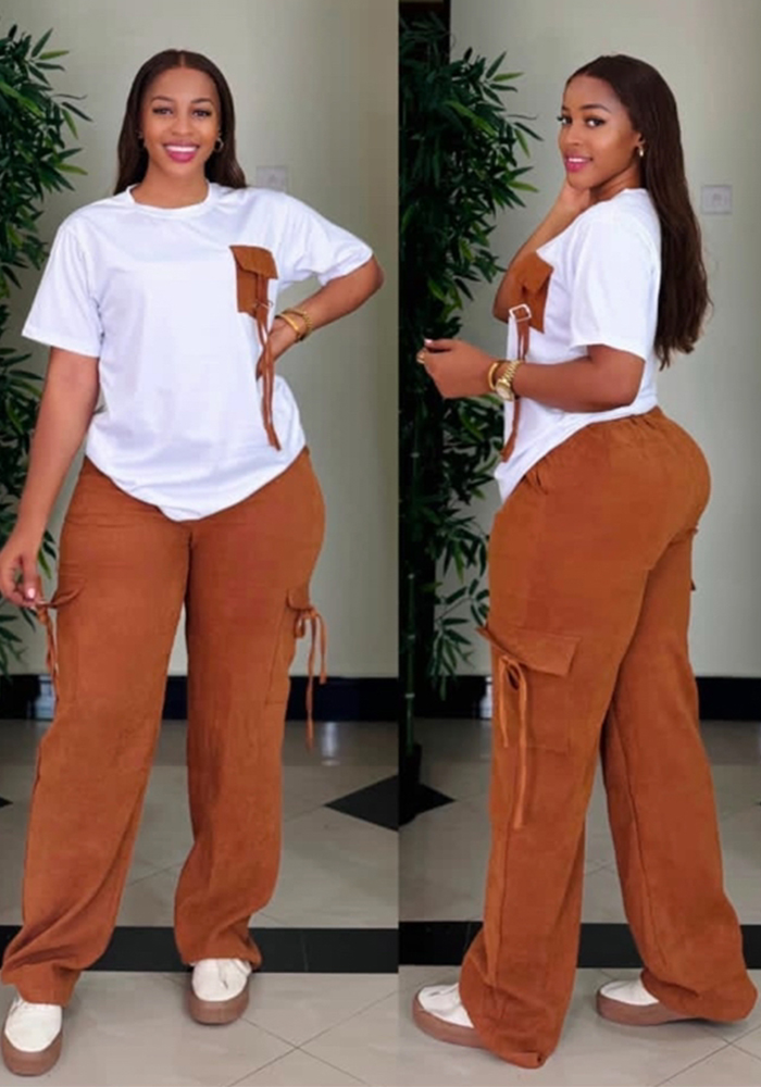 Casual Fashion T-Shirt Multi-Pocket Loose Pants Two-Piece Set