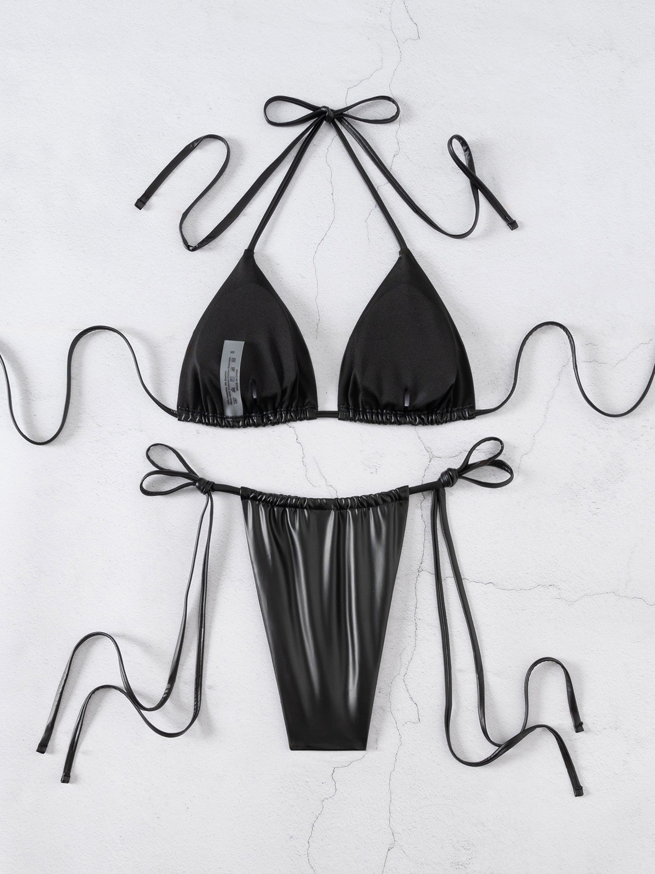 Women Sexy Bikini Solid Tether Halter Neck Swimwear  Two Pieces