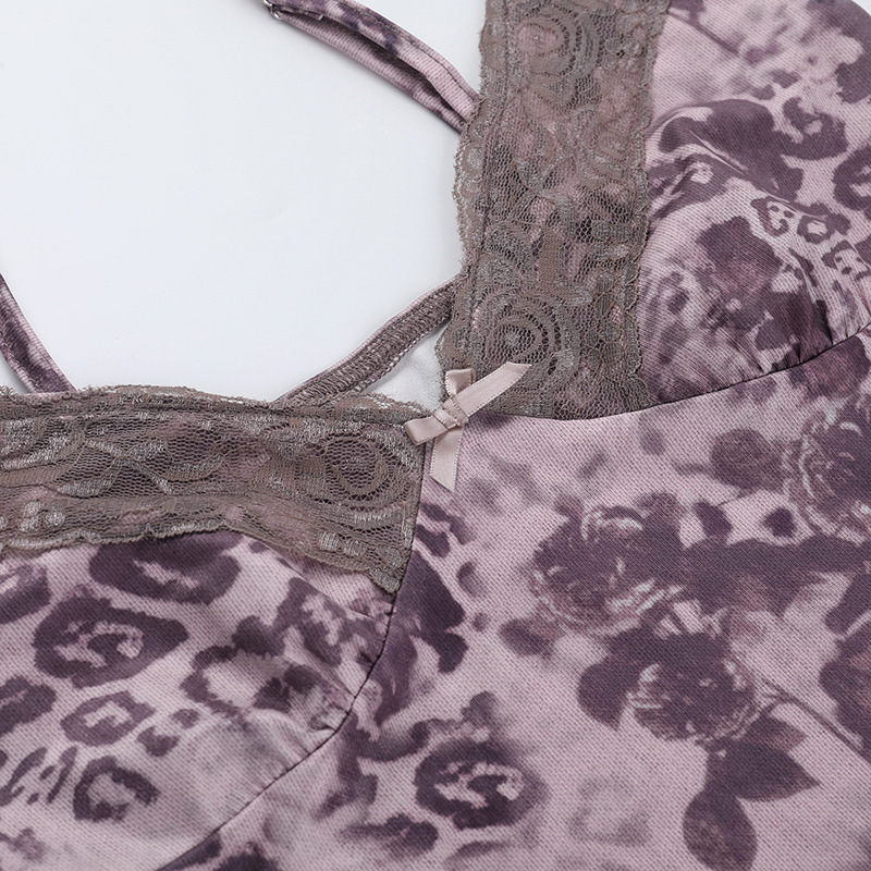 Women Sexy Summer Lace Print Strap Top