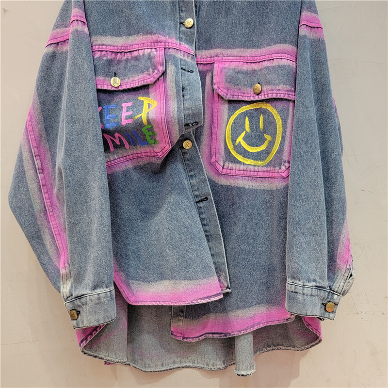 Spring Fashion Print Loose Denim Shirt