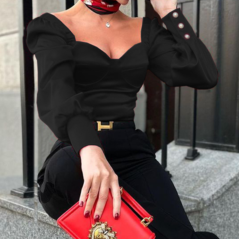 Women's Solid Color Chic Sexy Off-Shoulder Long Sleeve Satin Top