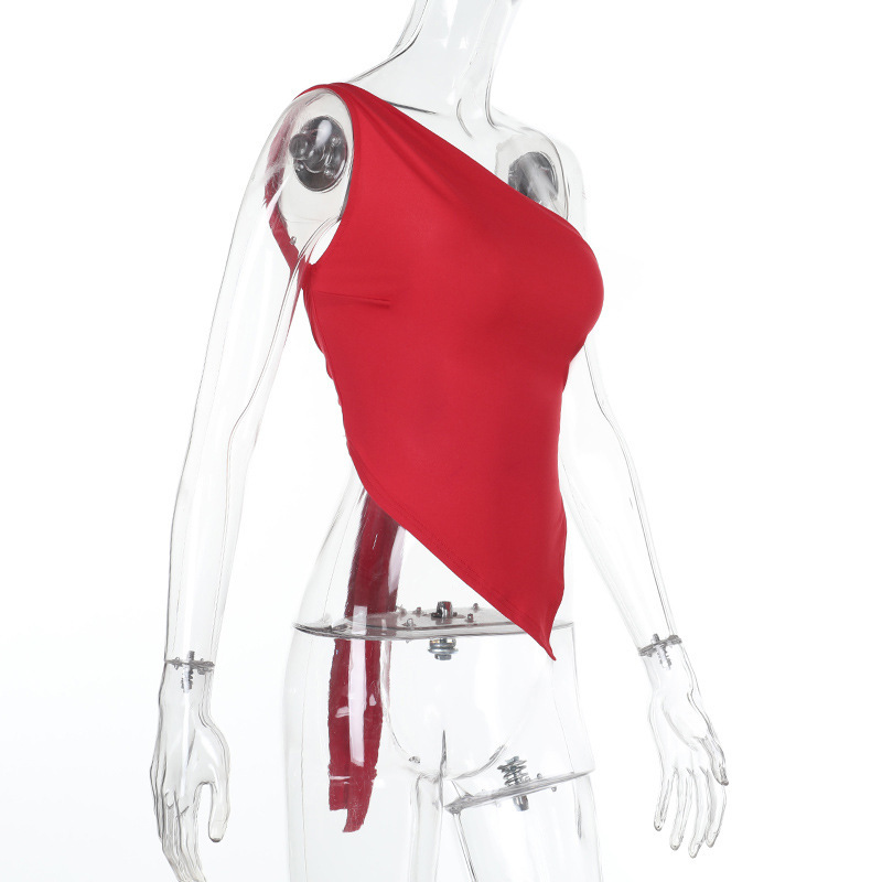 Women Sexy Slash Shoulder Backless Lace Irregular Suspender Top