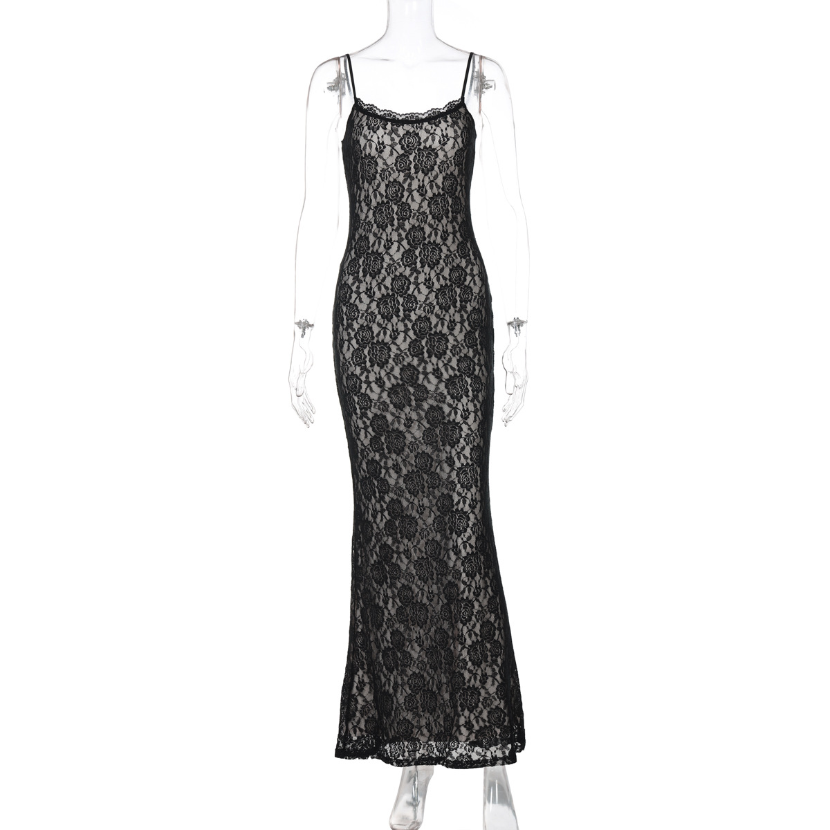 Summer Women's Sexy Lace Patchwork Slim Strap Long Dress