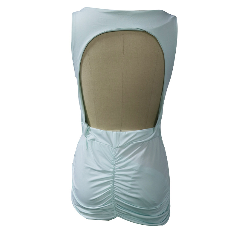 Women Summer and Autumn Sleeveless Hollow Backless Pleated Dress