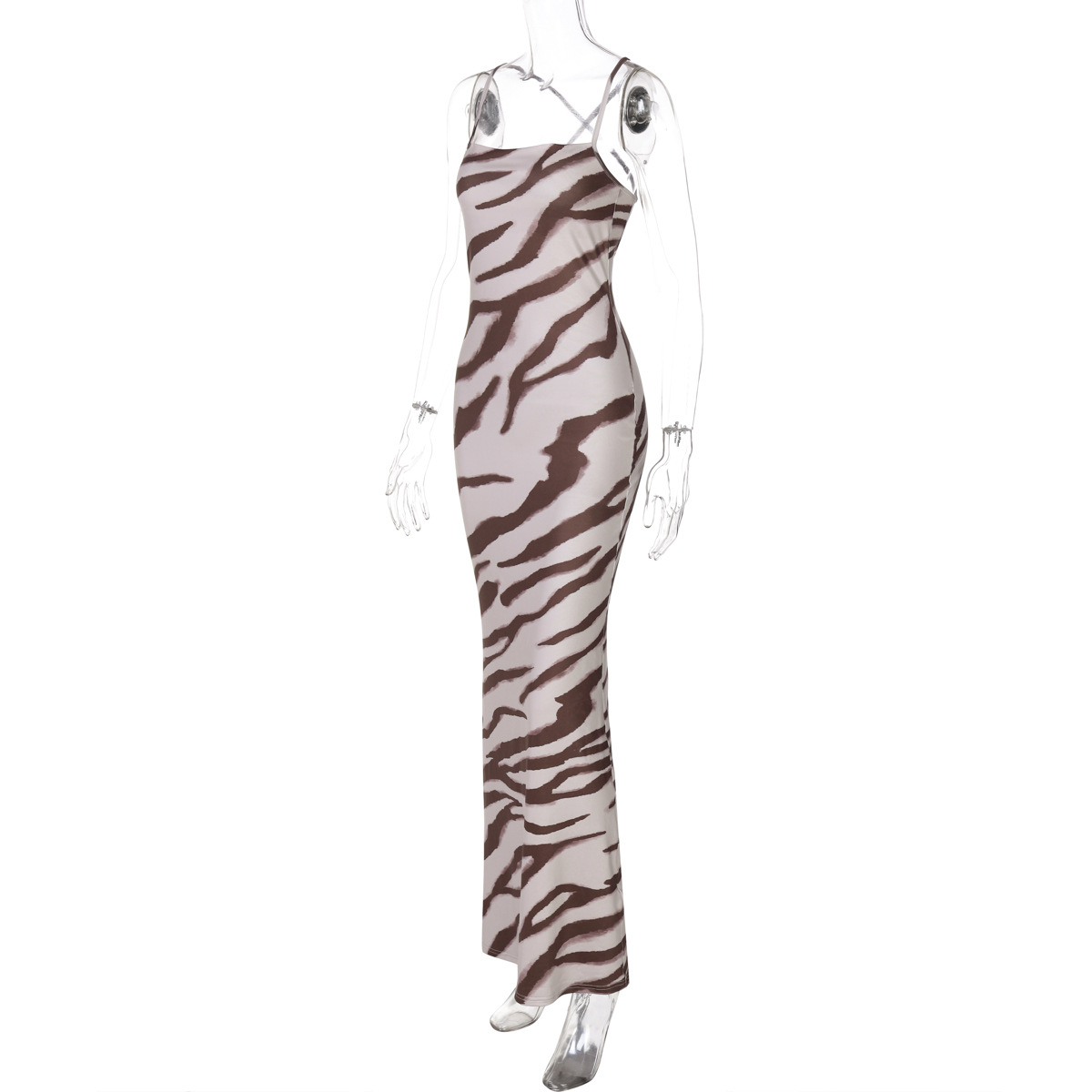 Women's Summer Fashion Print Sexy Low-Back Strap Maxi Dress