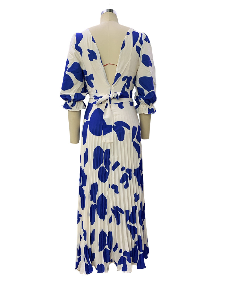 Summer Women's Fashion V-Neck Half-Sleeve Print Maxi Dress