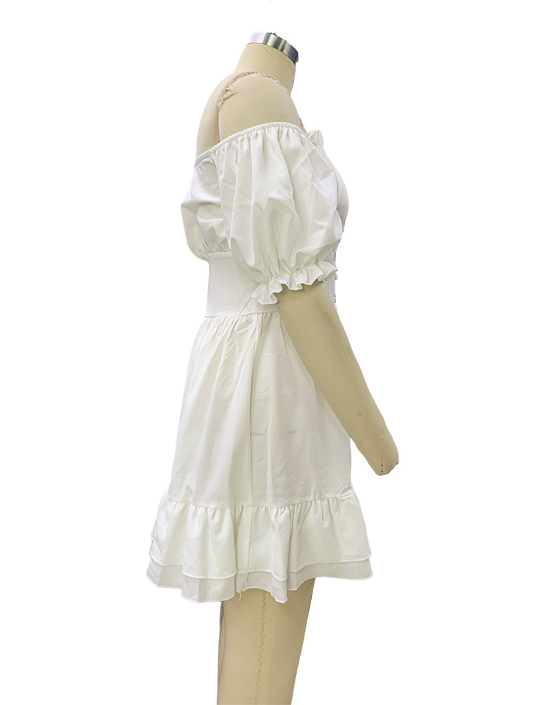 Women Summer Short Sleeve Off Shoulder Lace-up Dress