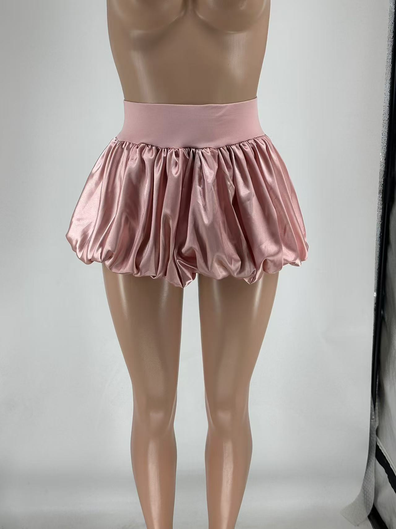 Women Glitter Mini Pleated Solid Bubble Skirt