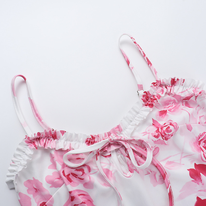 Women Spring Sexy Suspender Print Bodycon Dress