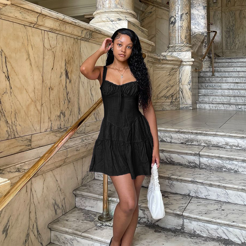 Women Sexy Summer Patchwork Lace-up Dress