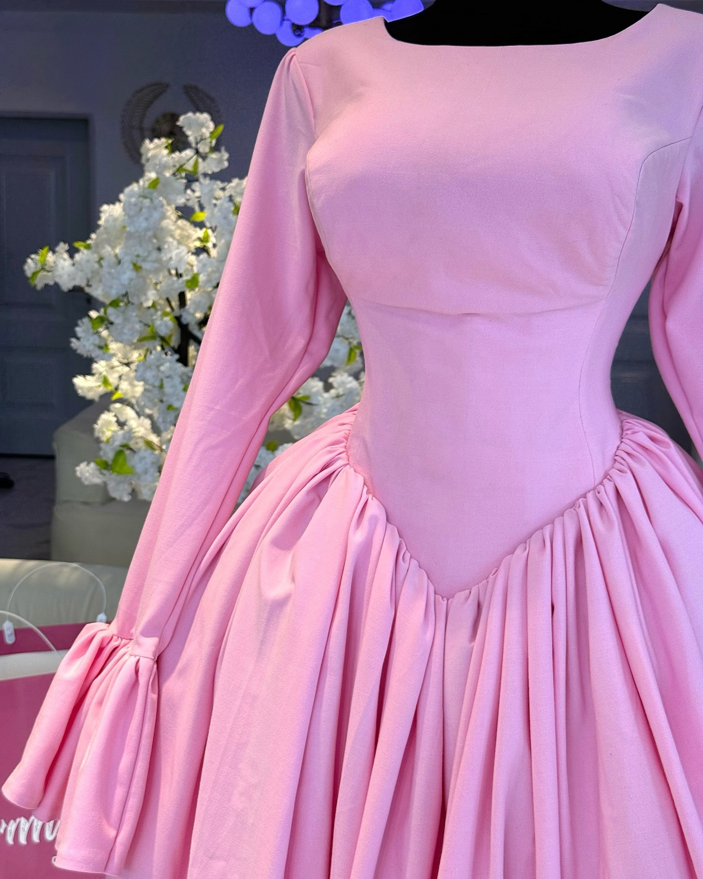 Women's Spring Chic Elegant Round Neck Long Sleeve Lace-Up High-Waist A-Line Dress