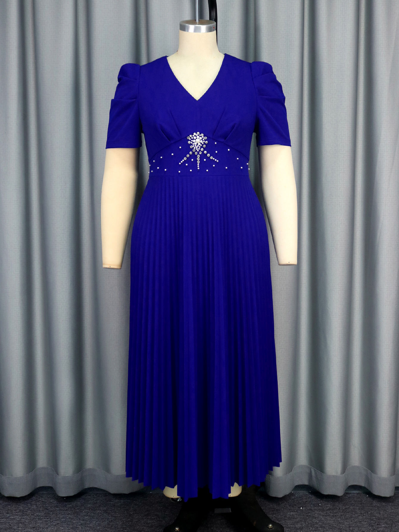 Women Elegant Spring and Summer Prom Formal Party Pleated Beaded Dress