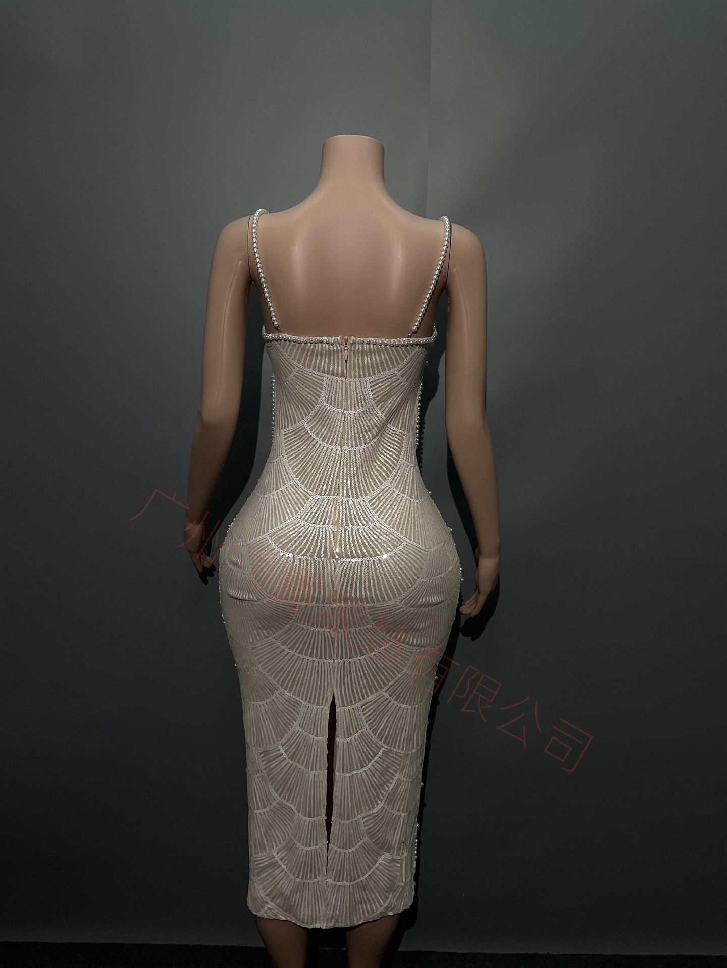 Women Sequin Beaded Hollow Strap Dress