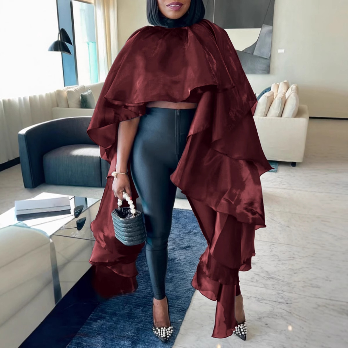 Women Sexy Casual Satin Cape Blouse