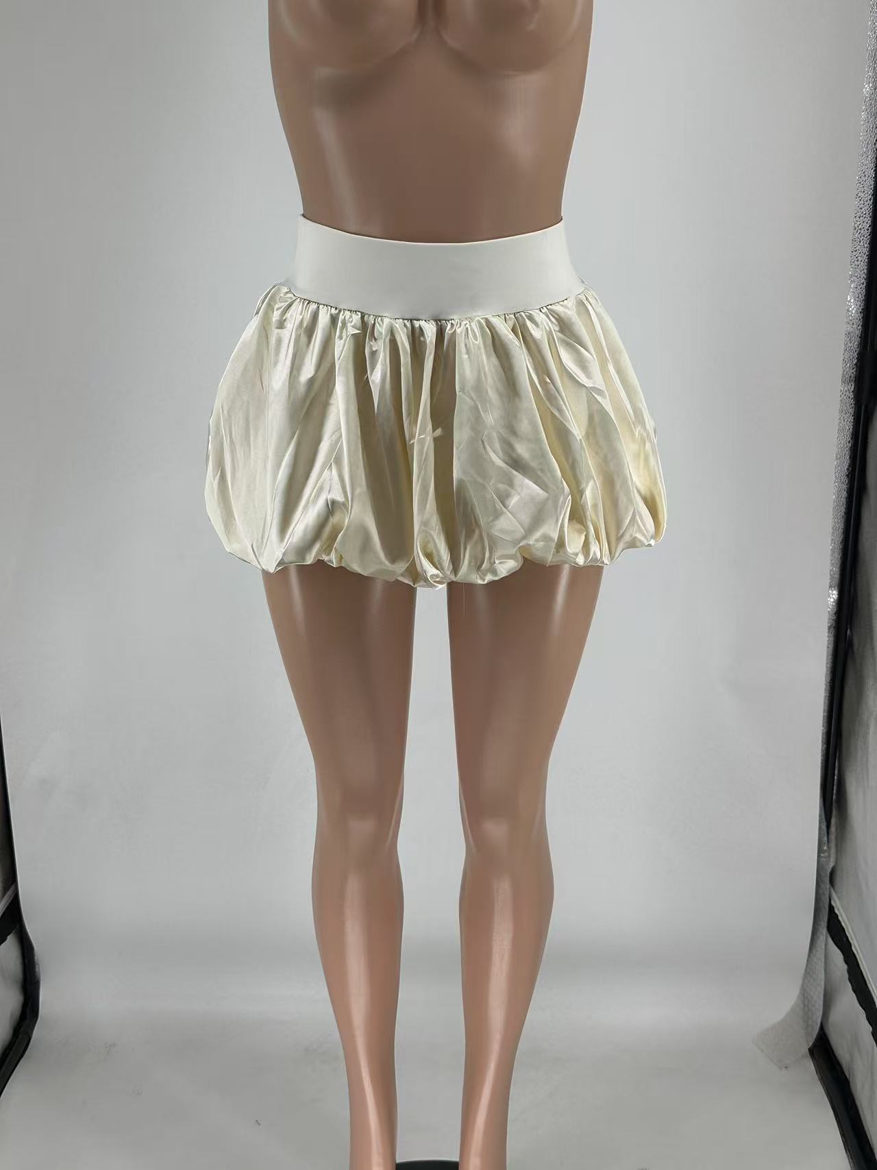 Women Glitter Mini Pleated Solid Bubble Skirt