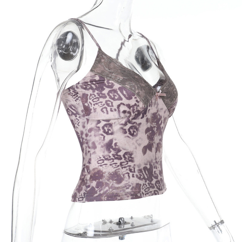 Women Sexy Summer Lace Print Strap Top