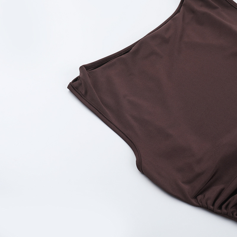 Women Round Neck Gathered Sexy Backless Bodycon Dress