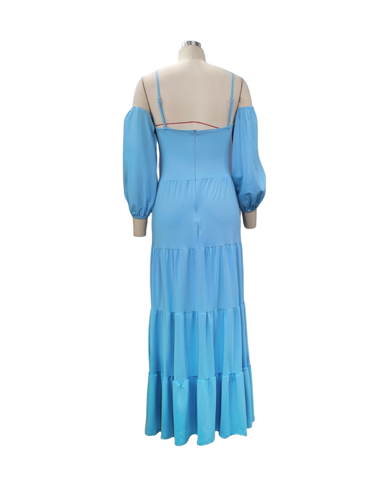 Spring Women's Fashion Sexy Solid Color Long Sleeve Strap Maxi Dress