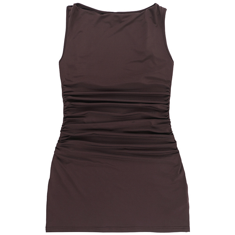 Women Round Neck Gathered Sexy Backless Bodycon Dress