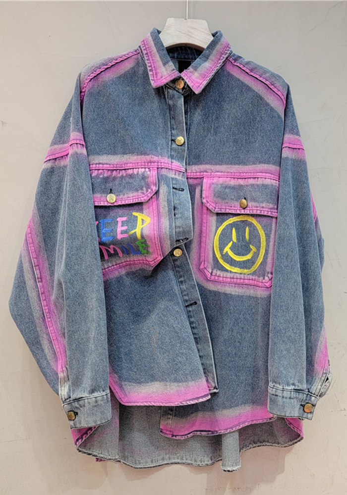 Spring Fashion Print Loose Denim Shirt