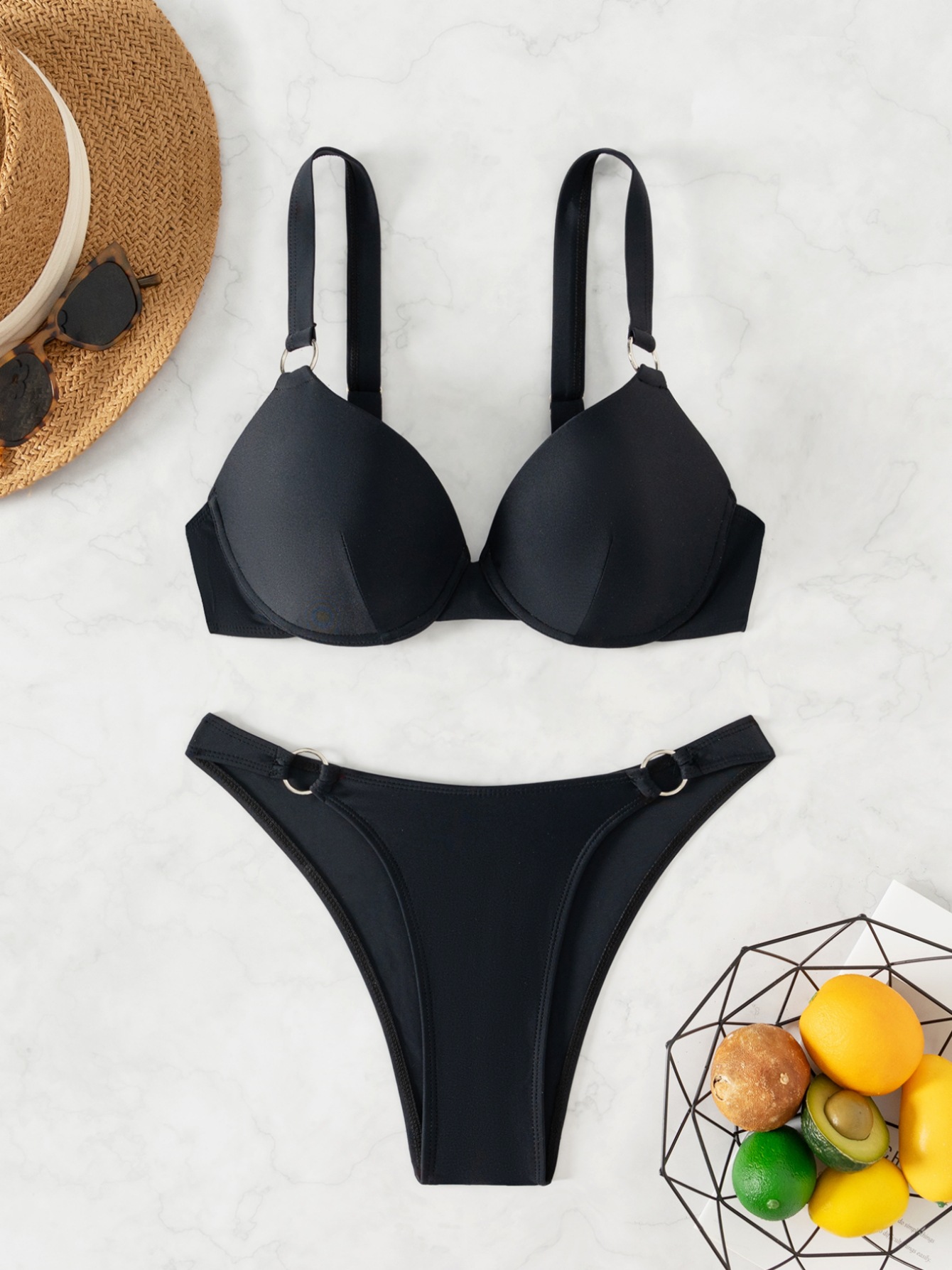 Women Solid Bikini Two Pieces Swimwear