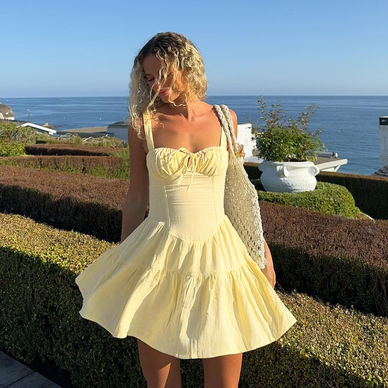 Women Sexy Summer Patchwork Lace-up Dress