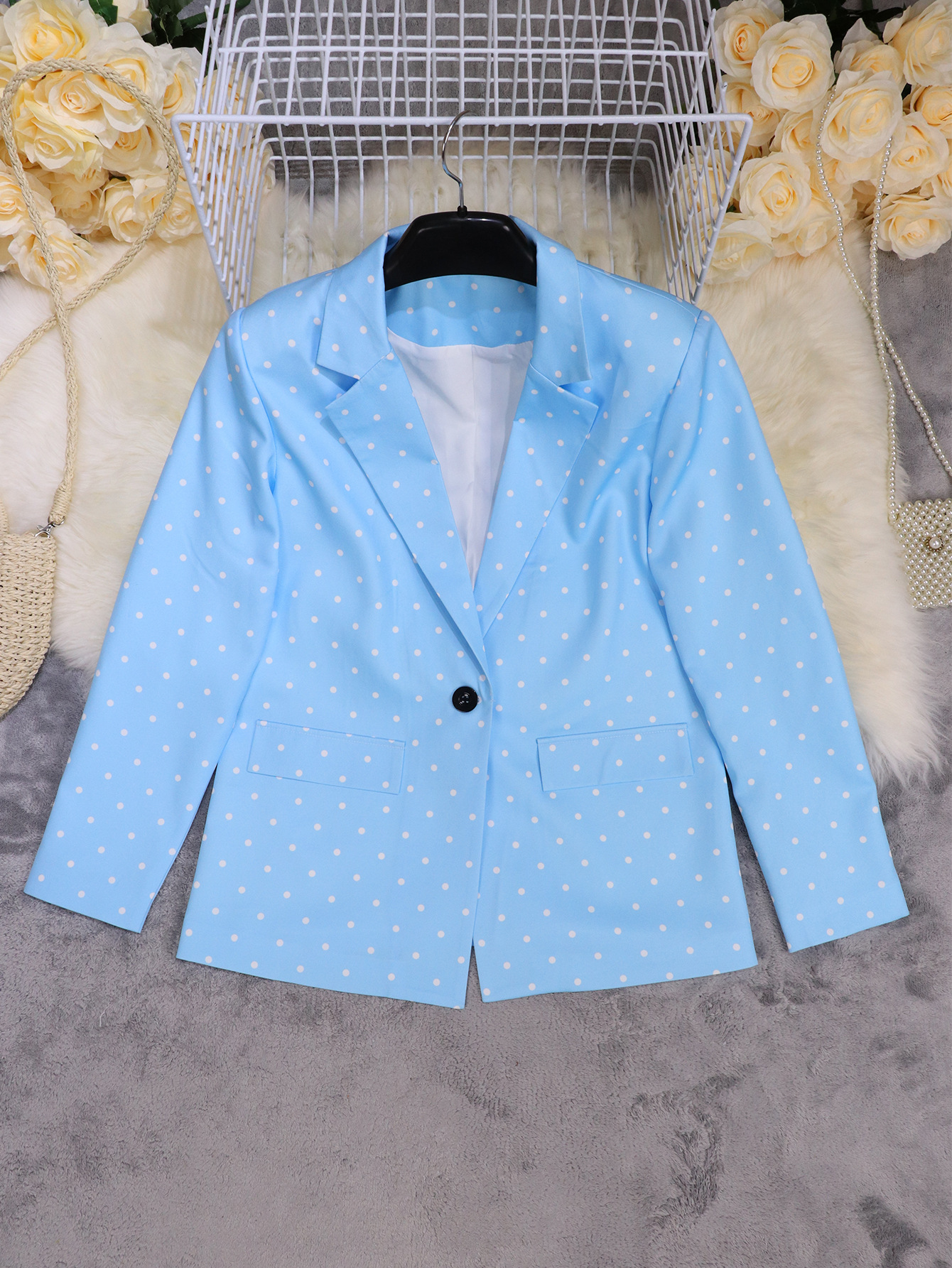 Spring Women's Fashion Chic Polka Dot Turndown Collar Long Sleeve Blazer