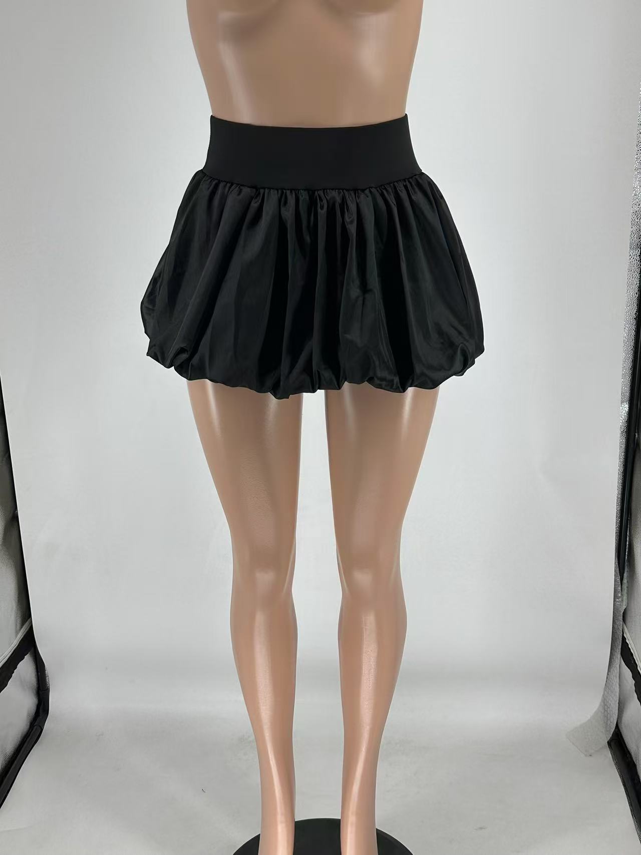 Women Glitter Mini Pleated Solid Bubble Skirt