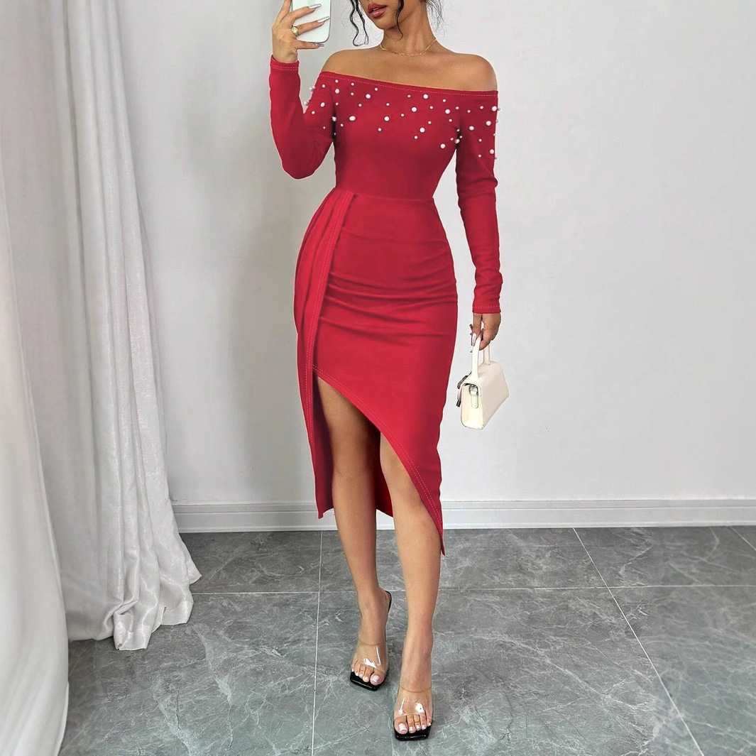 Women summer strapless slit dress