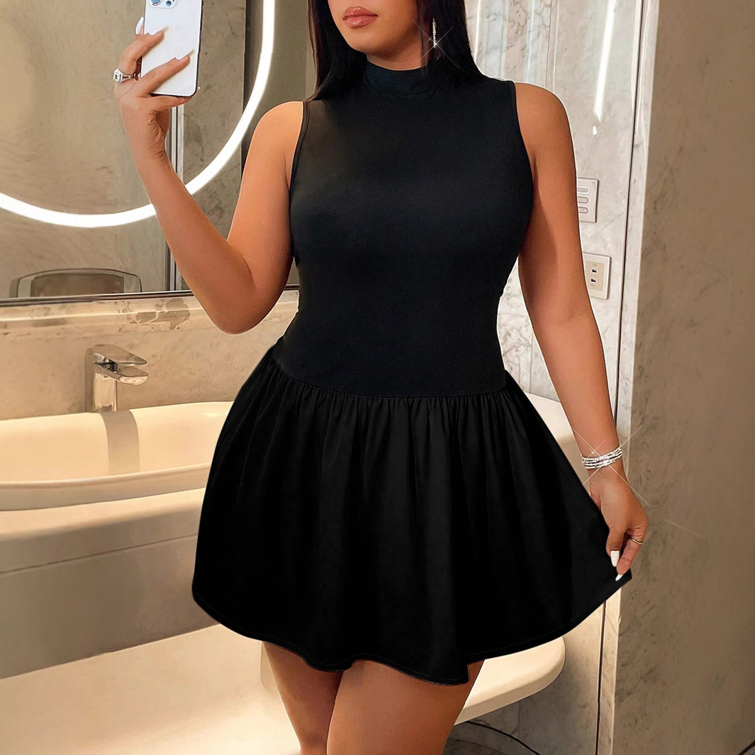 Plus Size Women summer sleeveless patchwork round neck dress