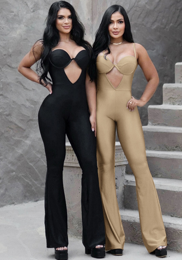 Spring Summer Tight-Fitting High-Waist Flared Jumpsuit For Women