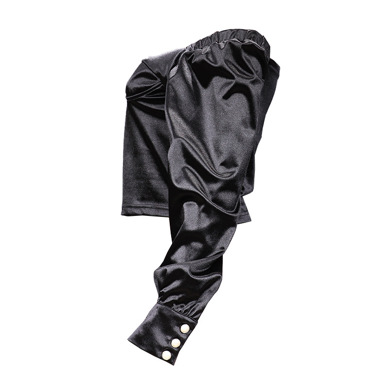 Women's Solid Color Chic Sexy Off-Shoulder Long Sleeve Satin Top