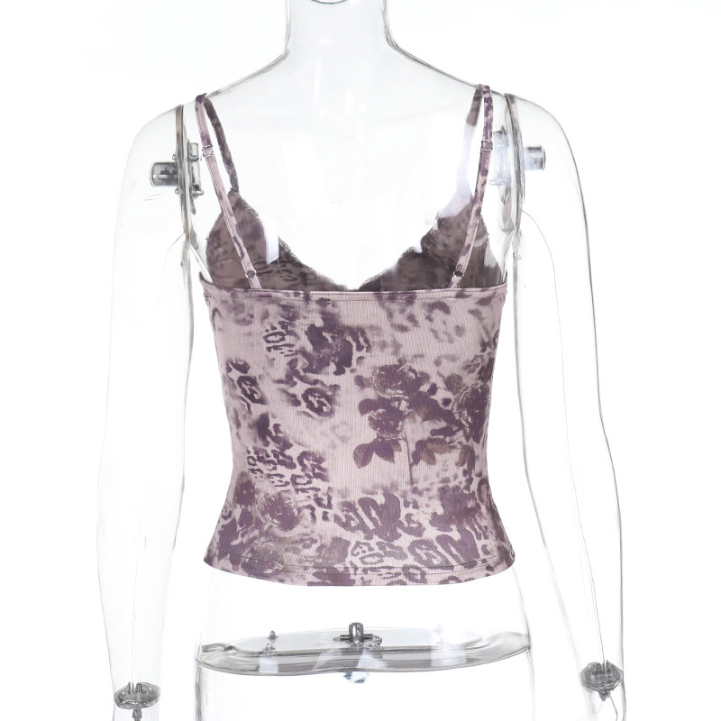 Women Sexy Summer Lace Print Strap Top