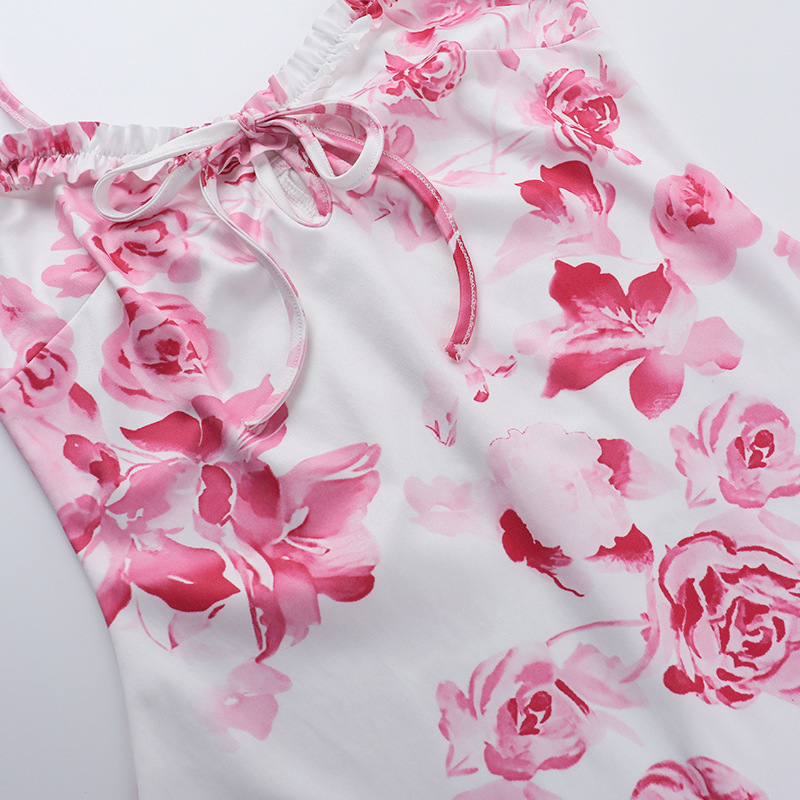 Women Spring Sexy Suspender Print Bodycon Dress