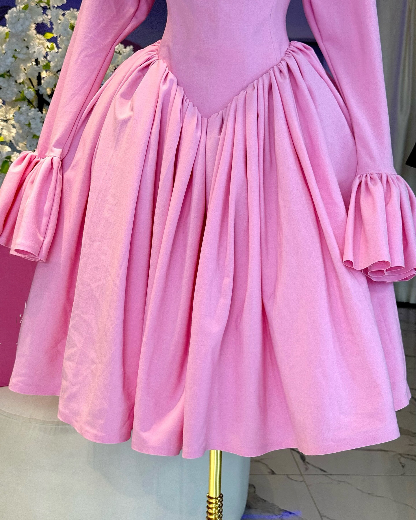 Women's Spring Chic Elegant Round Neck Long Sleeve Lace-Up High-Waist A-Line Dress