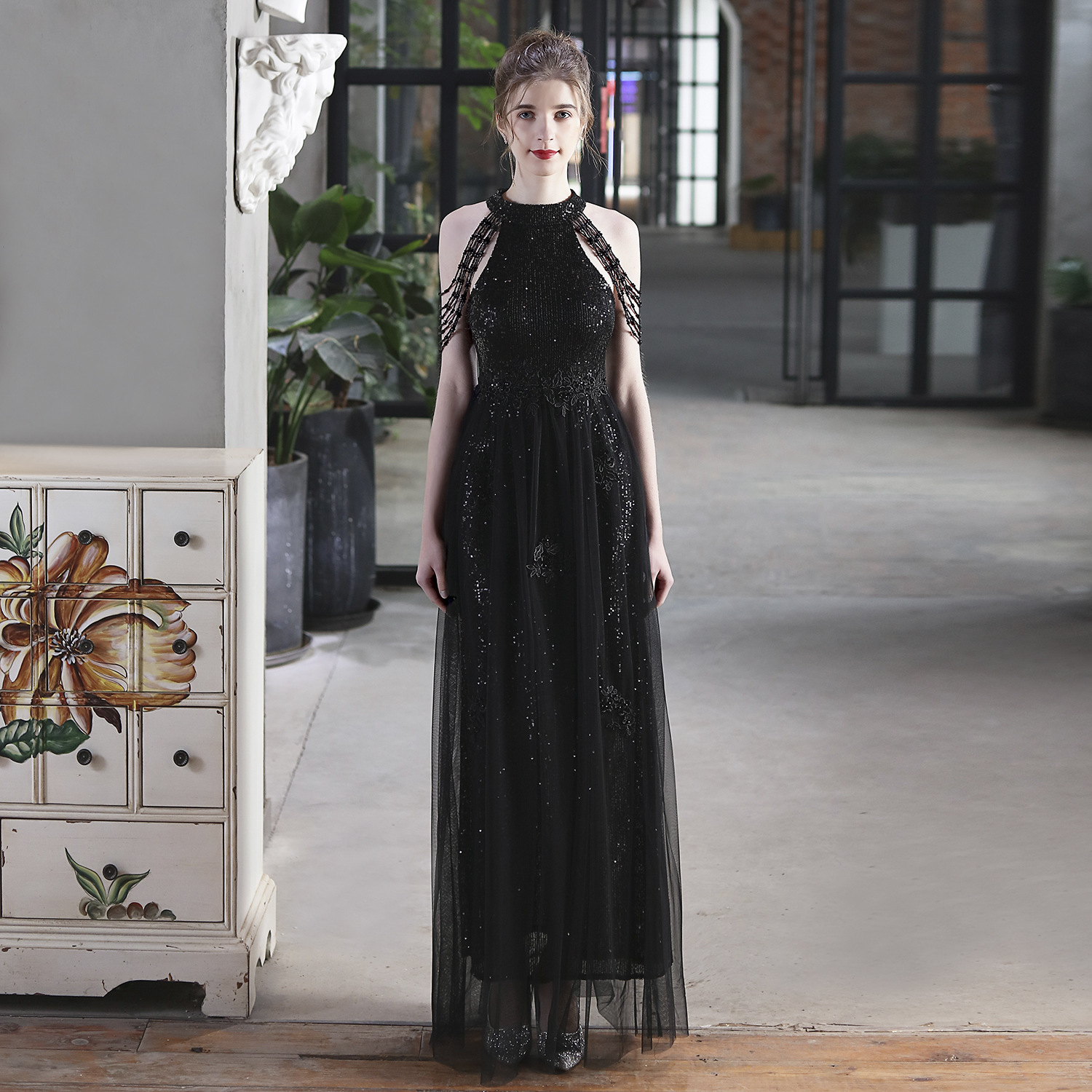 Luxury Sequin Mesh Brides Dress Elegant Formal Party Evening Gown