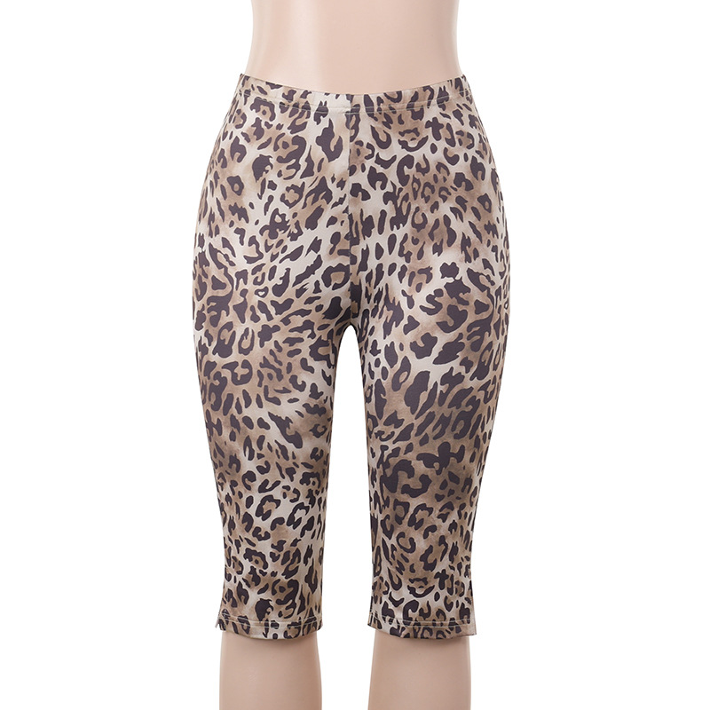 Women Summer Leopard Print Knee-Length Shorts