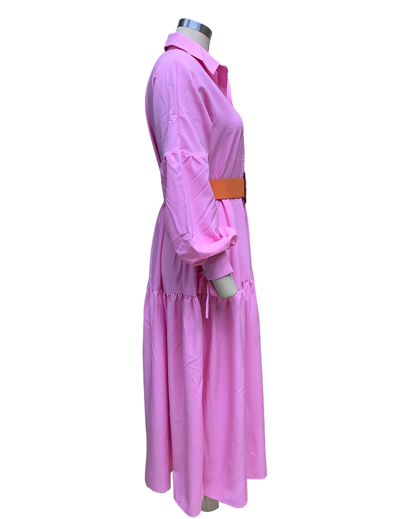 Spring Women's Fashion Chic Turndown Collar Long Sleeve Casual Midi Dress