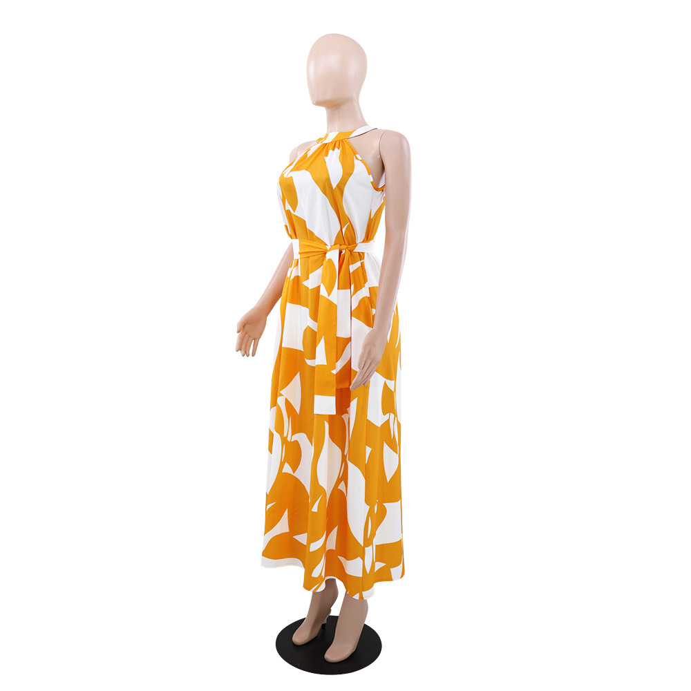 Women Print Halter Neck Summer Elegant Dress
