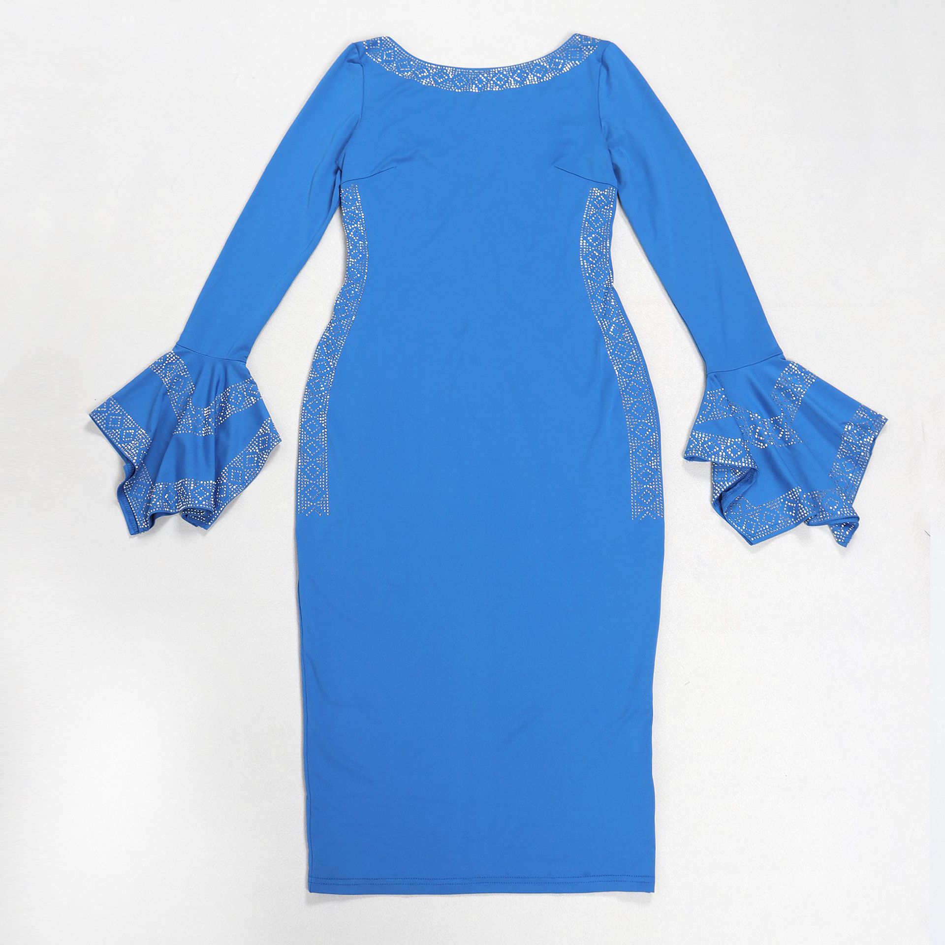 Women Sexy Beaded Stetchy Backless Slit Bodycon Dress